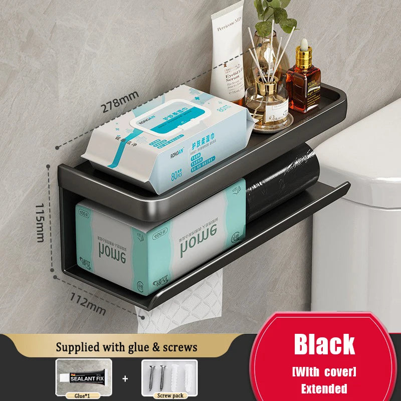 Porte-Papier Toilette Mural Aluminium avec Tablette, Noir ou Gris Anthracite