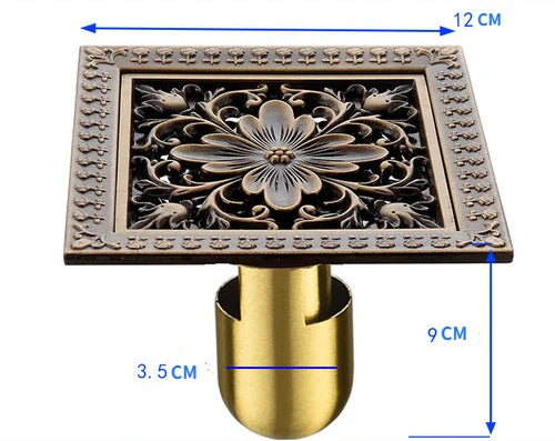 Bonde de Douche Carrée Laiton Vieilli Motifs Ciselés 12 cm