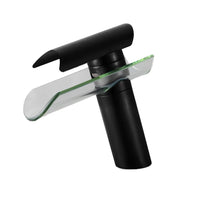 Mitigeur Lavabo Cascade Verre Chromé, Noir ou Nickel, Bec Court ou Haut