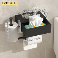 Porte-Papier Toilette avec Tiroir Lingettes et Étagère Sans Perçage Noir ou Blanc