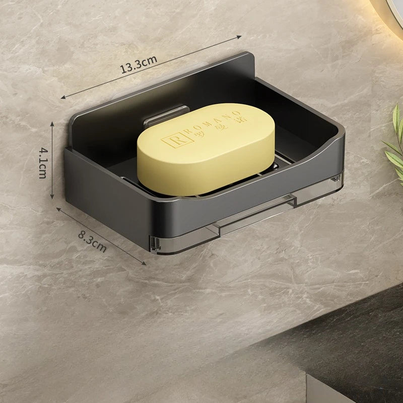 Porte-Savon Mural Sans Perçage avec Drainage, Noir, Gris ou Blanc, 13,3 cm