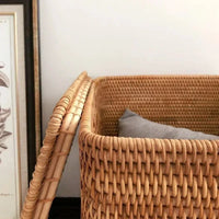 Panier de Rangement en Rotin Tissé avec Couvercle, 3 Tailles