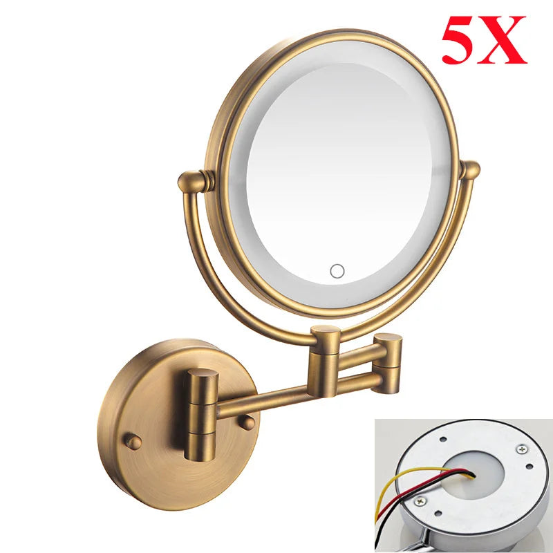 Miroir Grossissant Mural LED Bras Extensible Laiton, 3 Teintes de Lumière