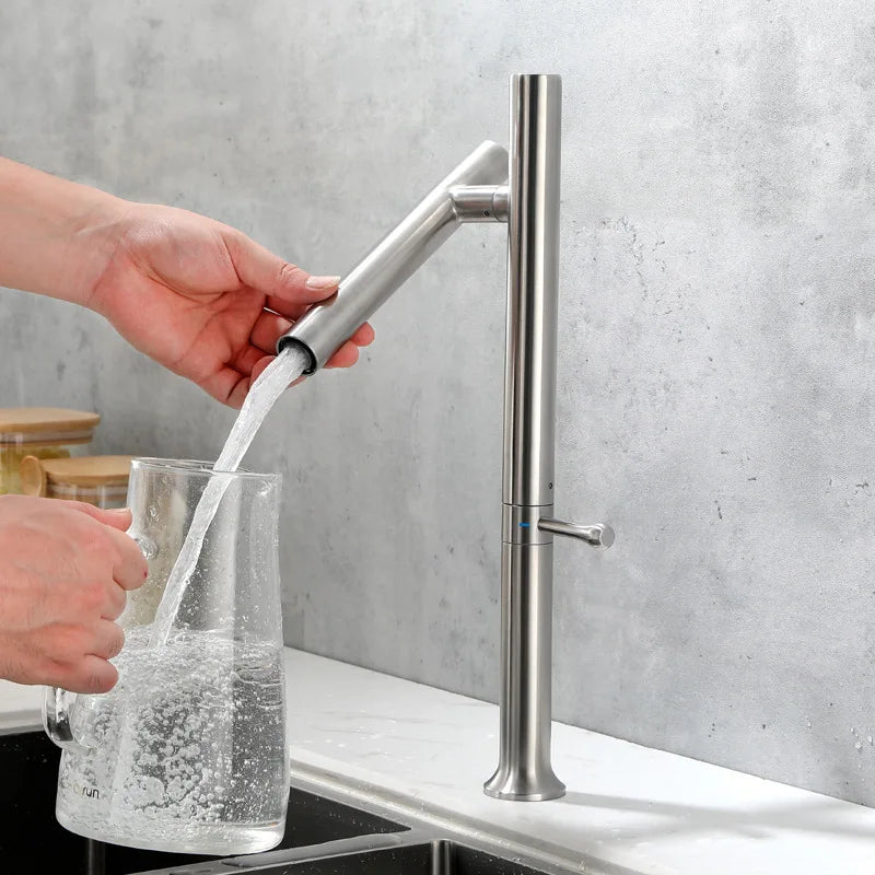 Mitigeur Cuisine Rabattable Inox Brossé ou Gris, Bec Orientable 360°, 42 cm