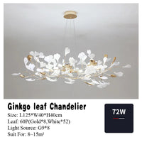 Suspension Cuisine Feuilles de Ginkgo Doré et Blanc, 60 à 150 cm