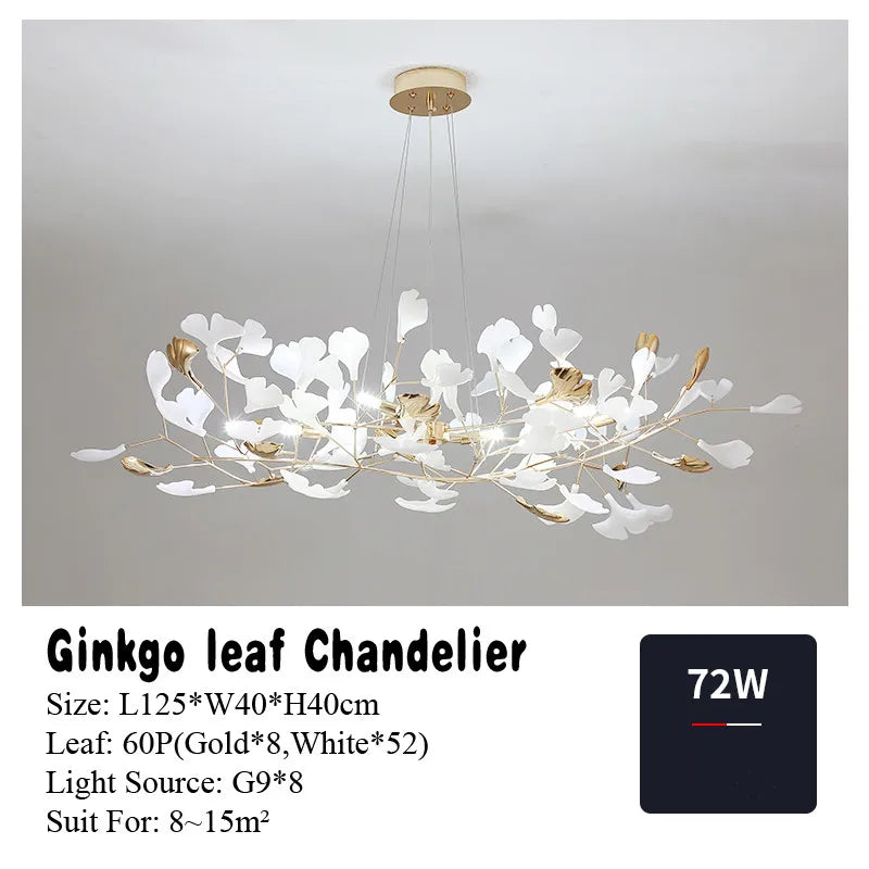 Suspension Cuisine Feuilles de Ginkgo Doré et Blanc, 60 à 150 cm