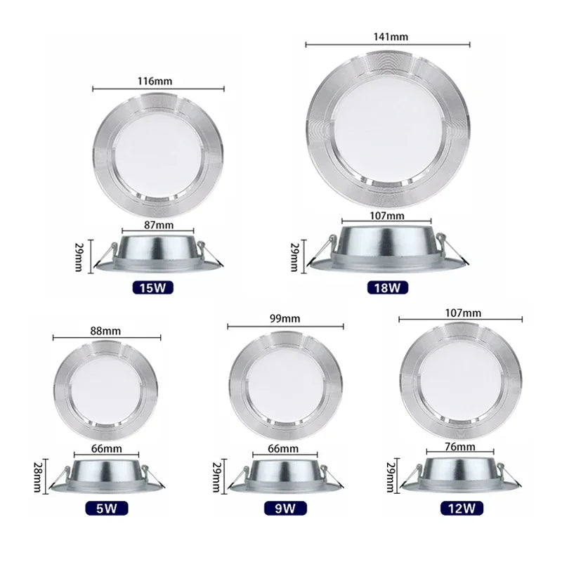 Downlight LED Encastrable Cuisine Ultra Plat, Blanc, Argent ou Doré, 5 à 18 W