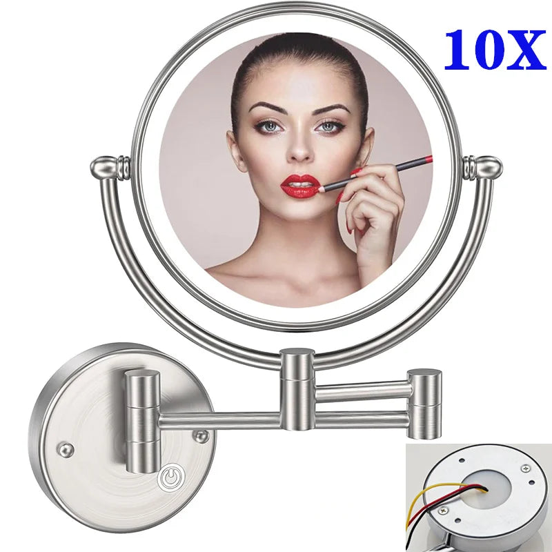 Miroir de Maquillage LED Grossissant 10X Tactile Mural Double Bras Extensible