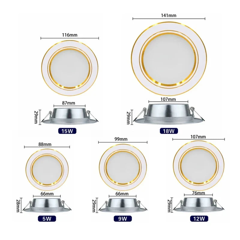 Downlight LED Encastrable Cuisine Ultra Plat, Blanc, Argent ou Doré, 5 à 18 W
