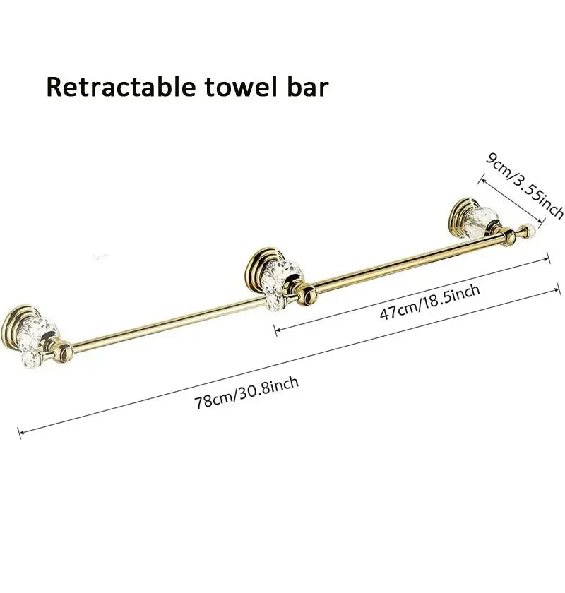 Accessoires Salle de Bain Doré Cristal Frise Grecque à la Pièce, 14 Articles