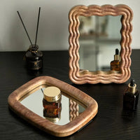 Miroir de Table en Bois à Poser, Cadre Ondulé ou Arrondi