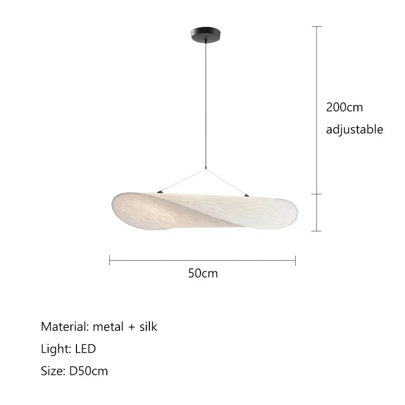 Suspension Cuisine Soie Blanche LED, Diamètre 40 à 80 cm