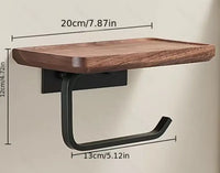 Porte-Papier Toilette Mural avec Tablette en Bois, Noir ou Blanc, 16 à 30 cm