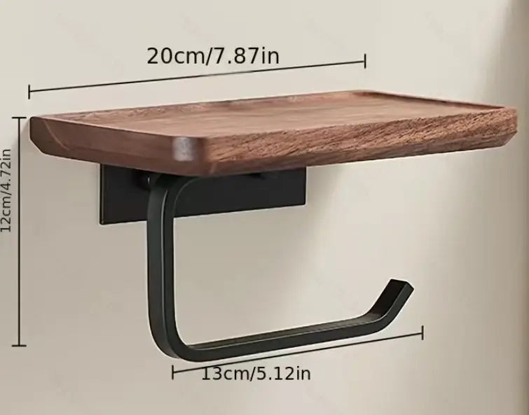 Porte-Papier Toilette Mural avec Tablette en Bois, Noir ou Blanc, 16 à 30 cm