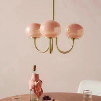 Suspension Cuisine Lustre Verre Rose, 3 ou 5 Têtes, Doré ou Chromé