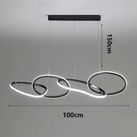 Suspension Cuisine LED Anneaux Entrelacés, 80 à 180 cm