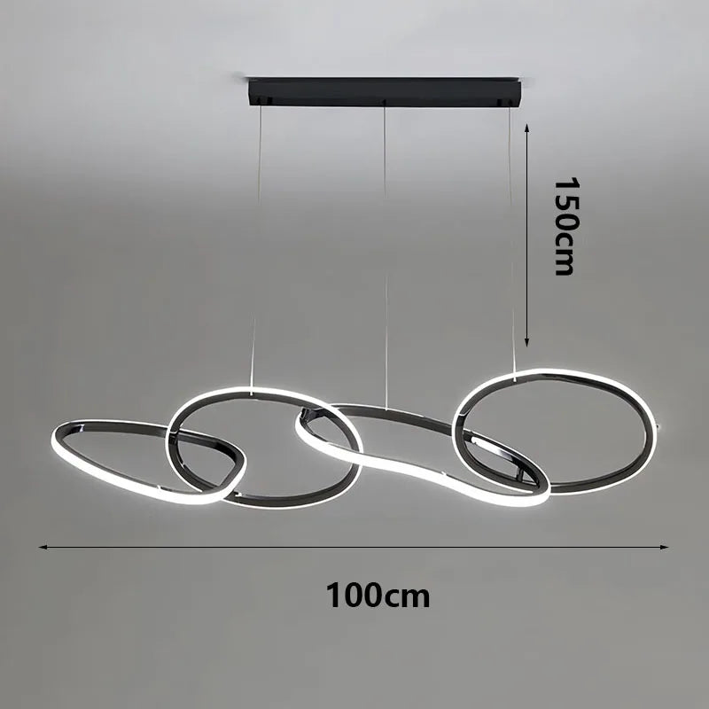 Suspension Cuisine LED Anneaux Entrelacés, 80 à 180 cm