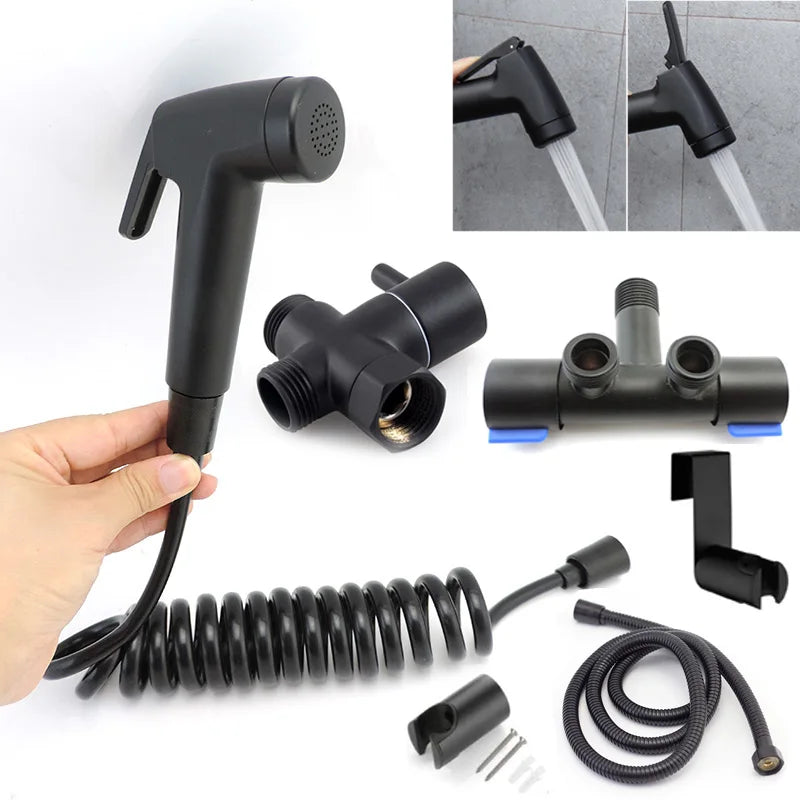 Douchette WC Noire Kit Complet avec Support Mural