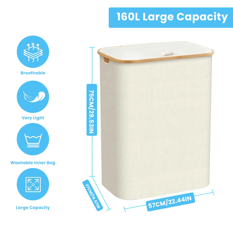 Panier à Linge Étroit avec Couvercle et Sacs Amovibles, 100 L ou 160 L