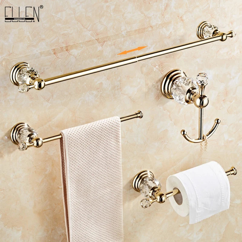 Ensemble Accessoires Salle de Bain Cristal Doré ou Chromé, 4 Pièces