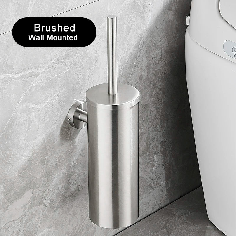 Brosse WC Inox avec Support Cylindrique, Murale ou à Poser, 7 Finitions