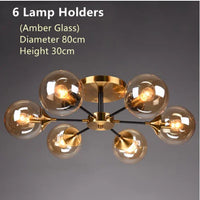 Plafonnier Cuisine Design à Globes en Verre 3 à 10 Lampes, Doré