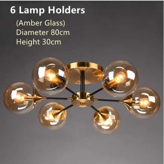 Plafonnier Cuisine Design à Globes en Verre 3 à 10 Lampes, Doré