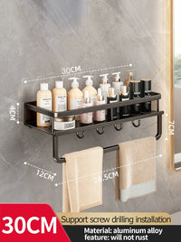 Étagère Murale Salle de Bain Aluminium Noir ou Gris 30-50 cm
