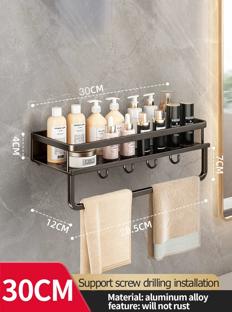 Étagère Murale Salle de Bain Aluminium Noir ou Gris 30-50 cm