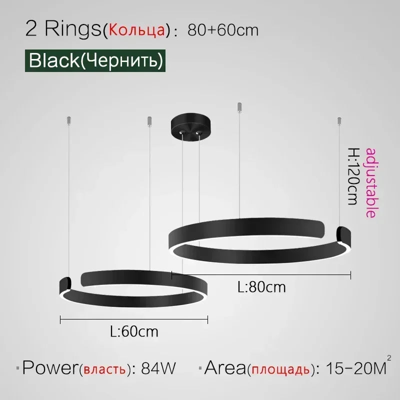 Suspension Cuisine LED Anneaux Ouverts, Ø 40 à 80 cm