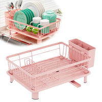 Égouttoir à Vaisselle Rose avec Porte-Couverts et Bec d'Écoulement