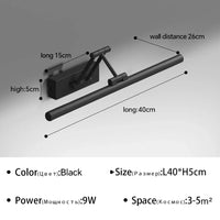 Applique Salle de Bain LED à Bras Articulé Noir ou Blanc 40 à 100 cm