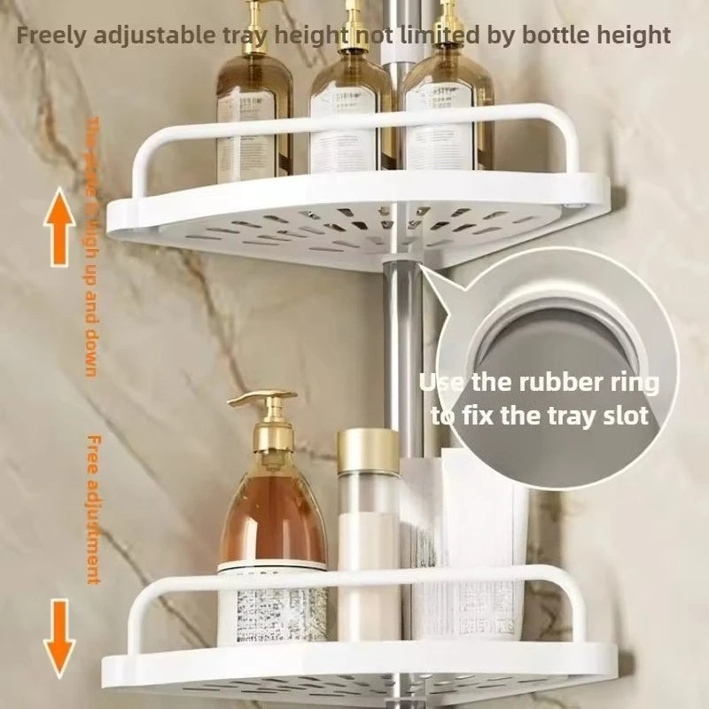Étagère de Douche d'Angle Télescopique Sol-Plafond 4 Niveaux Sans Perçage