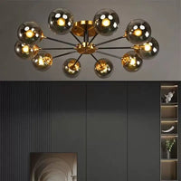 Plafonnier Cuisine Design à Globes en Verre 3 à 10 Lampes, Doré