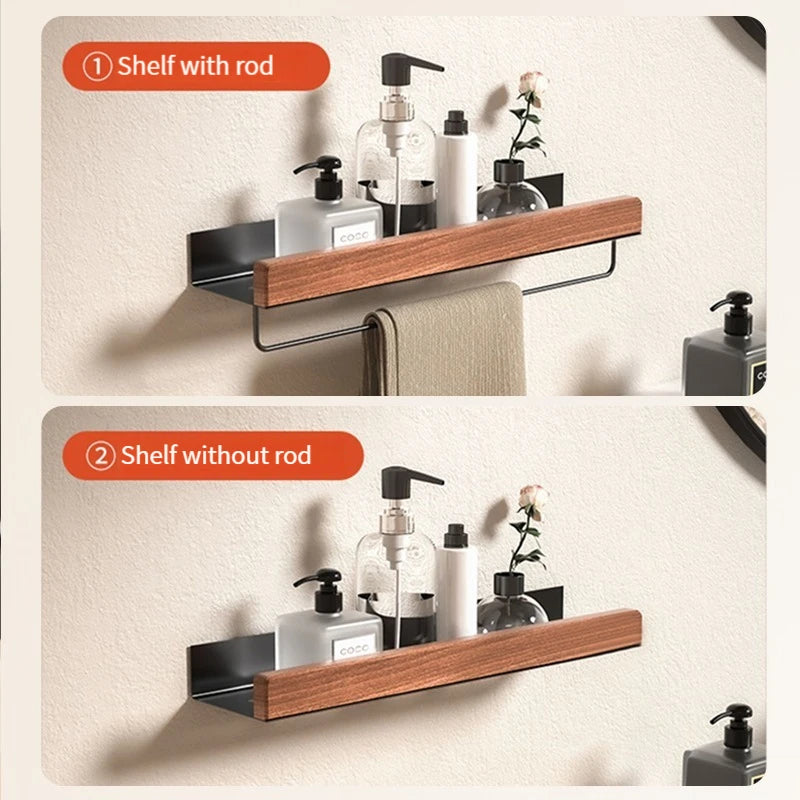 Étagère Murale Salle de Bain Hêtre ou Noyer, 30 à 60 cm