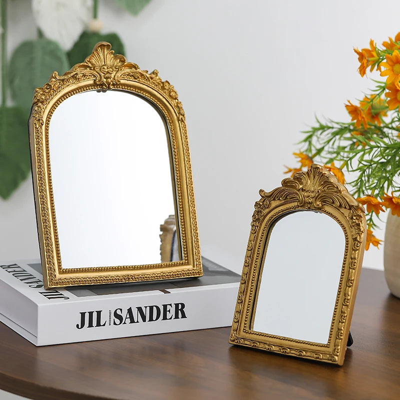 Miroir de Table Doré en Arche Sculptée, Style Vintage, 3 Formats