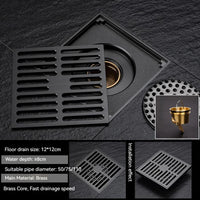 Bonde de Douche Carrée Laiton Anti-Odeur 12 ou 15 cm