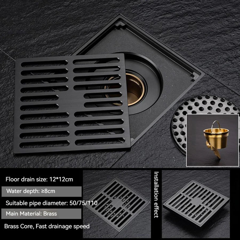 Bonde de Douche Carrée Laiton Anti-Odeur 12 ou 15 cm