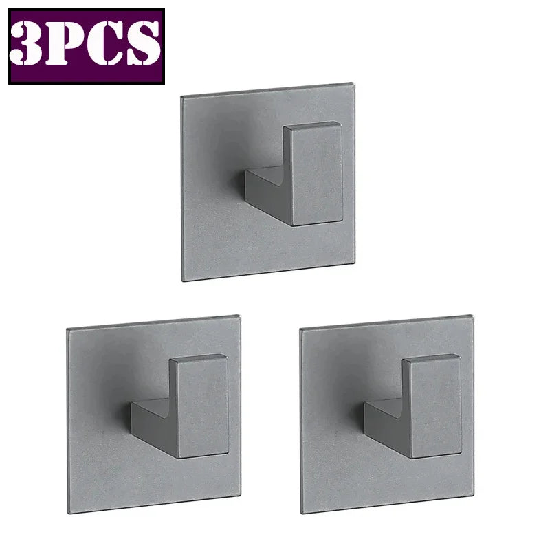 Patère Adhésive Carrée en Aluminium, Noir, Gris ou Blanc, Lot de 1 à 4 Crochets