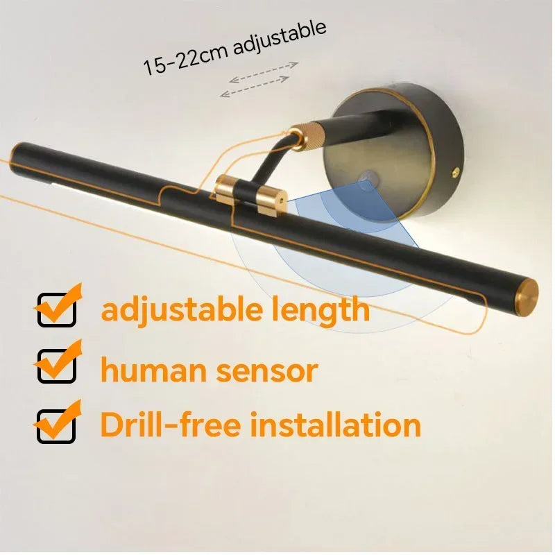 Applique Miroir Salle de Bain LED à Bras Réglable, 43 à 73 cm