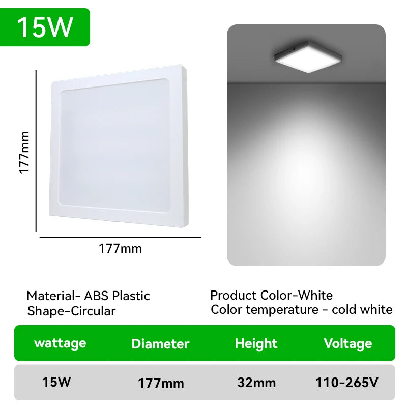 Plafonnier Cuisine LED Rond ou Carré Ultra Fin, Blanc Froid, 10 à 30 W