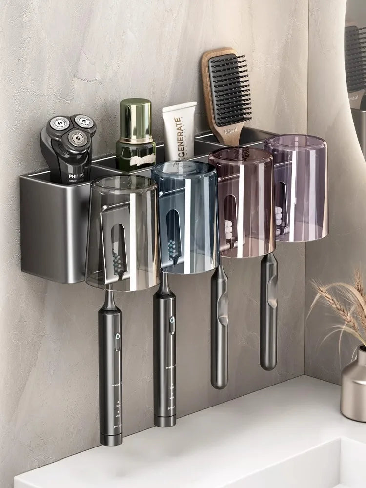 Porte-Brosse à Dents Mural Sans Perçage avec Gobelets, 2 à 4 Places