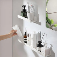 Étagère Salle de Bain Adhésive Sans Perçage, Blanche ou Transparente, 27 cm