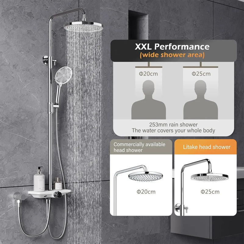 Colonne de Douche Murale Inox avec Étagère Intégrée