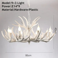Lustre Suspension Cuisine Bois de Cerf en Résine, 4 à 9 Lumières