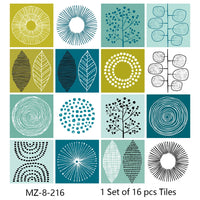 Lot de 16 Stickers Carrelage Adhésifs Motif Aquarelle