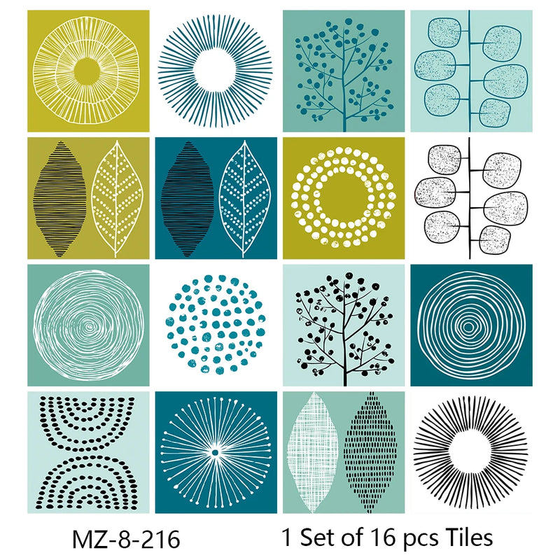 Lot de 16 Stickers Carrelage Adhésifs Motif Aquarelle