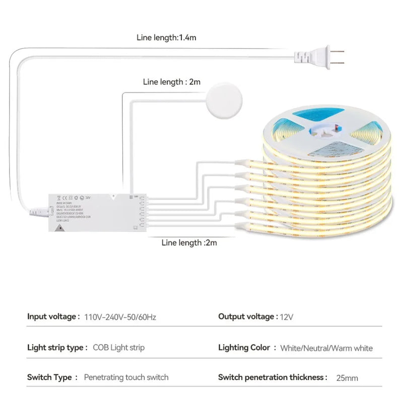 Bande LED COB 12 V Sous Meuble Cuisine avec Variateur Tactile