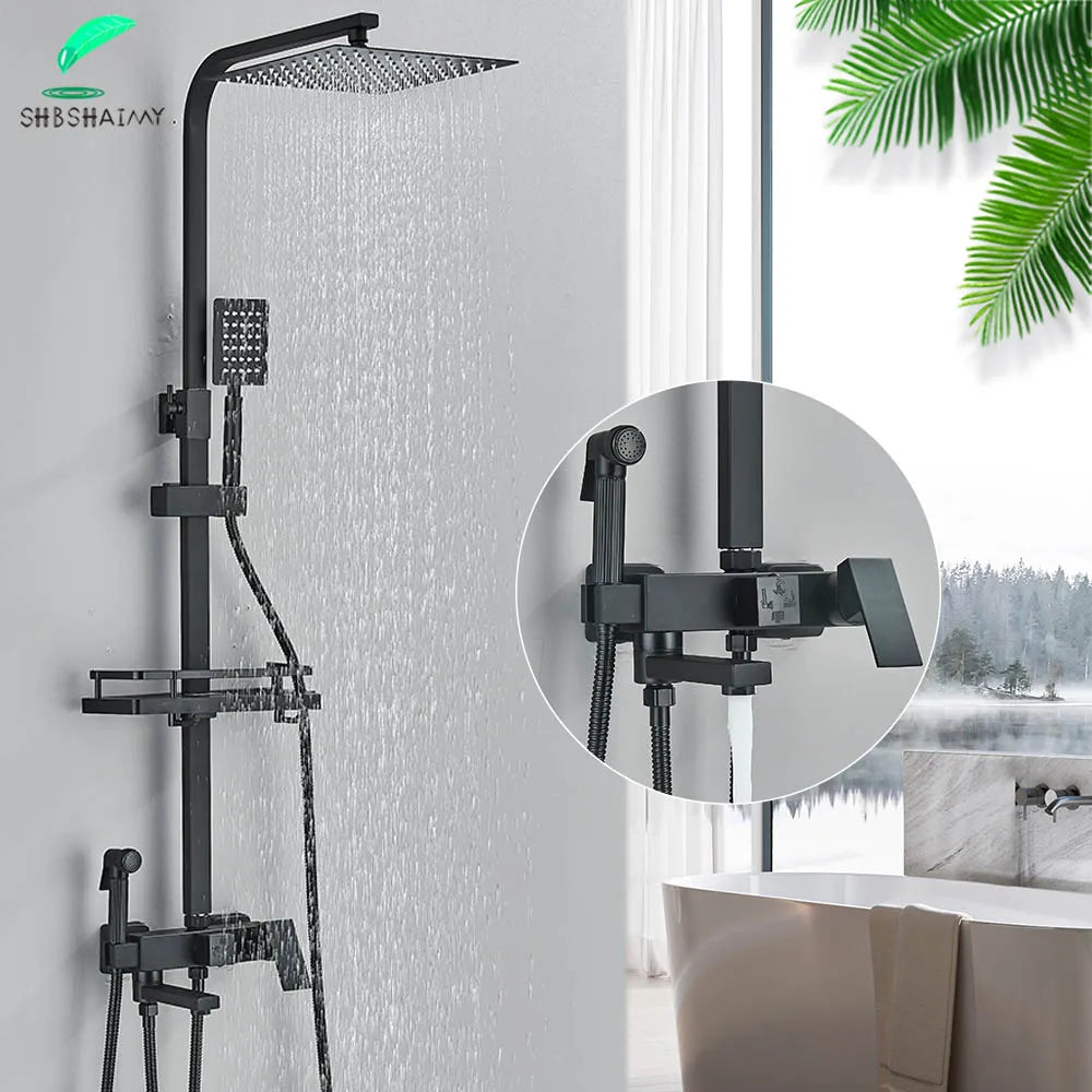 Colonne de Douche 4 Voies Noir, Chromé ou Doré avec Douchette Bidet