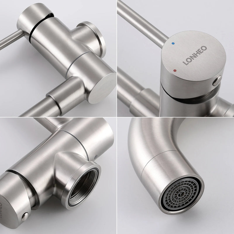 Mitigeur Cuisine Rabattable Inox 304 Brossé, Pivotant 360° pour Évier sous Fenêtre